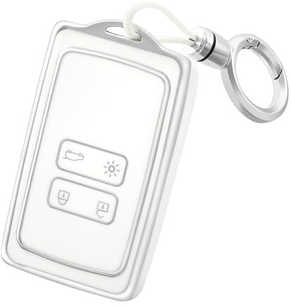 OFF WE GO Autoschlüssel Hülle für Renault TPU Schlüsselhülle Cover mit Schlüsselanhänger Auto Schlüssel für Clio Espace Talisman Megane Kadjar Captur Arkana Sandero Schlüsselbox Damen,Weiß Silber