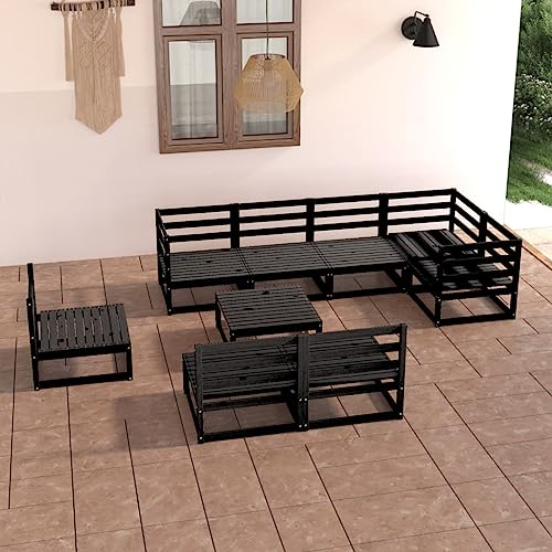 ULUYYUC 9-TLG. Garten-Lounge-Set, Eckbankgruppe Gartenmöbel Set Eckbank Küche Polsterbank Geeignet für Hinterhof Balkon Garten Außenbereich Schwarz Massivholz Kiefer