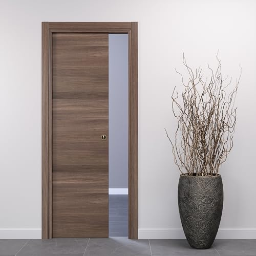 PORTE ITALIANE porta interna porta scorrevole porta a scomparsa porte interne moderne HIGH DENSITY telai legno resistenti all'acqua WATERPROOF varie misure 70x210 serratura ottone Noce Orizzontale