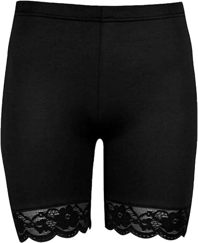 ANZEE Ladies Lace Trim Cycling Shorts | Women's Bike Yoga Dancing Gym Exercise Stretchy Short - Girl’s Lace Trim Soft Boxer Shorts Underwear (UK, Numeric, 12, 14, Black)