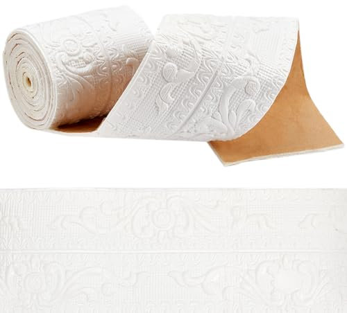 CRASPIRE Modanatura A Corona da 90.5x4.7 Pollice Stacca e Incolla Autoadesiva in Schiuma Flessibile Bianca Finitura 3D Carta da Parati Decorativa Appiccicosa Bordo della Parete Bordo in Schiuma