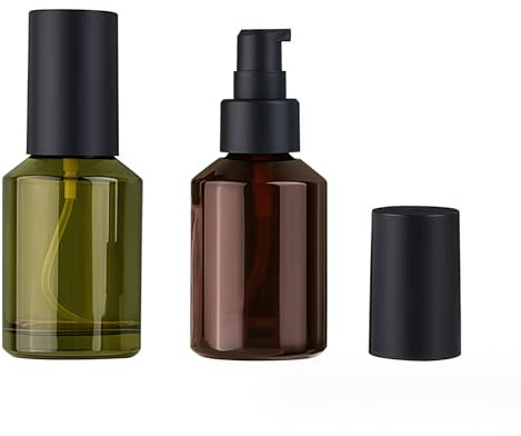 VASANA Leere Glas-Pumpflaschen, nachfüllbar, mit Presspumpe, Make-up, Emulsion, Flüssigkeiten, Aufbewahrungsbehälter, tragbare Reiseflasche, Kosmetikbehälter, 60 ml, Bernstein + Grün