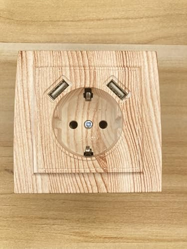 Presa da parete con presa USB incassata, 2 prese USB,Presa da parete interna 250 V AC 16 A, presa di terra in grano di legno bianco