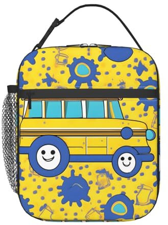 HJLUUFT Bolsa de almuerzo con estampado de autobús escolar, duradera y aislada, lonchera Bento para adultos y niños pequeños