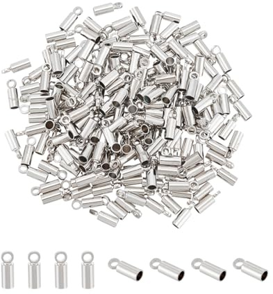 UNICRAFTALE 200 Stück Kordelenden Winzige 2mm Innere Runde Endkappen Säulenkordelenden Kordelendkappen Metall Lederkordelarmbänder Endkappen Zur Schmuckherstellung Loch 1.6mm