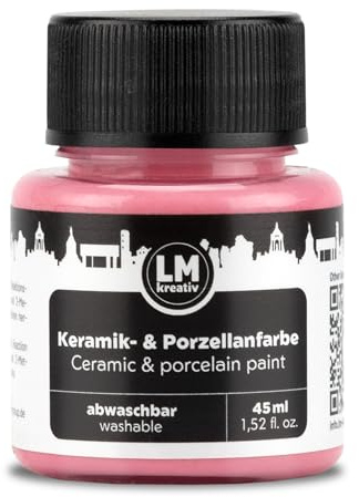LM-Kreativ Keramik- & Porzellanfarbe 45 ml - Rosa - Spülmaschinenfest. Glas- und Keramikfarbe, Ideal zum Tassen und Porzellan Bemalen, Kreative Projekte auf Glas
