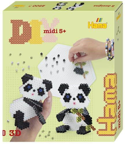 Hama Perlen 3258 Bügelperlen 3D Panda, Geschenkpackung mit ca. 2.500 Midi-Perlen, Stiftplatte, Motiv-Vorlage, Bügelpapier, für Kinder ab 5 Jahren