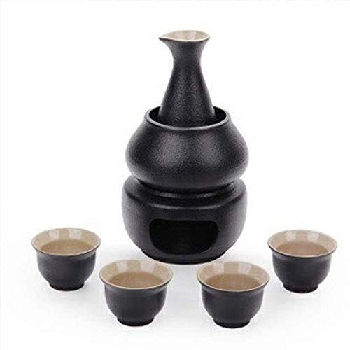 Set da 7 pezzi per sakè, set di bicchieri da vino in ceramica smaltata nera da 12 once con pentola scaldavivande e fornello a candela, per sakè freddo/caldo/caldo/shochu/tè, il miglior regalo per