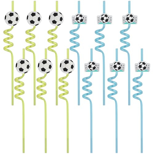 Lot de 12 pailles réutilisables pour fête sur le thème du football - Pailles colorées pour cadeaux de fête, accessoires de boisson, fournitures décoratives