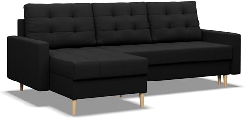 Mebligo - Ecksofa mit Schlaffunktion und 2 Bettkasten, Universelle Eckseite Schwarz 223x92x140 (BxHxT) ELMA - Sofas & Couches, Sofa Wohnzimmer Federn im Sitz, Couch L Form, Cauchsofa