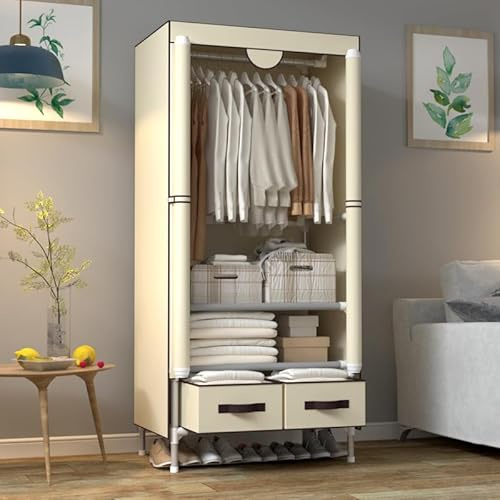 Anmas Power Portable Canvas Wardrobe with 2 Drawers, 75x45x170cm, Beige