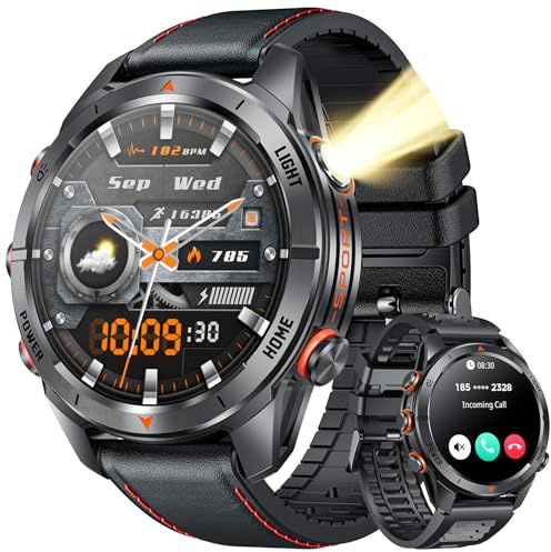 Orologio Smartwatch Uomo Fitness Orologi: 1.46 Intelligente Watch con Chiamare Rispondere 100+ Sportive Impermeabile 3ATM Torcia LED Contapassi Sonno Cardiofrequenzimetro Compatibile per iOS Andorid