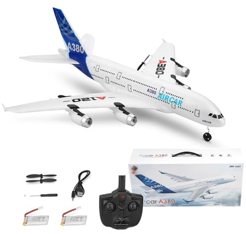 SAYZON Aereo RC A120-Aircar A380, Aerei Telecomandato ad Ala Fissa EPP a 3 Canali per Esterni, Modello di Aereo A380 con Trasmettitore a 2,4 GHz