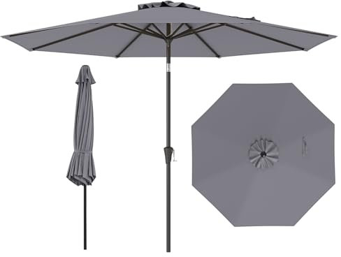 COSTWAY Ombrellone da Giardino, Diametro 3M, Ombrello da Spiaggia con Manovella e Inclinazione Regolabile, Ideale per Spiaggia, Balcone, Giardino (Grigio)