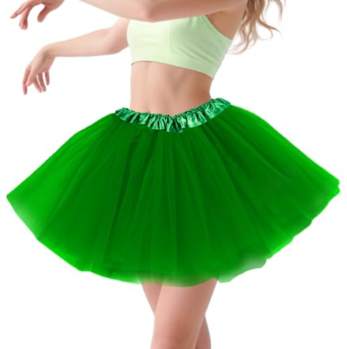 Jupe Tutu Femme 4 Couches Tulle Jupe Ballerine Adultes avec Doublure Jupe en Tulle des Années 80 Danse Adolescente Vintage Vêtements pour Rock Party Festival Celebration Carnaval Festif Vert foncé