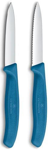 Victorinox Swiss Classic Coltello per verdure e spelucchini, per frutta e verdura, Extra affilato, dritto e seghettato, Acciaio inox, Blu