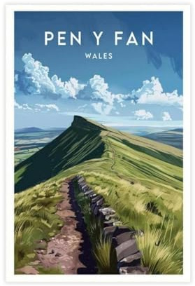 Pen Y Fan Travel Print - Wales Canvas Poster Wall Art Decor Print Picture Paintings for Living Room Bedroom Decoration 12x18inch(30x45cm)