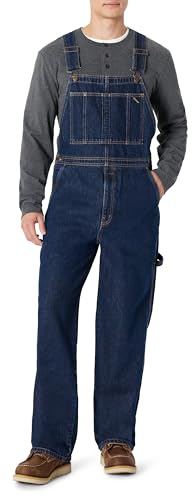 Amazon Basics Men's Relaxed Fit Workwear Bib Overall, DARK WASH, 36W x 32L