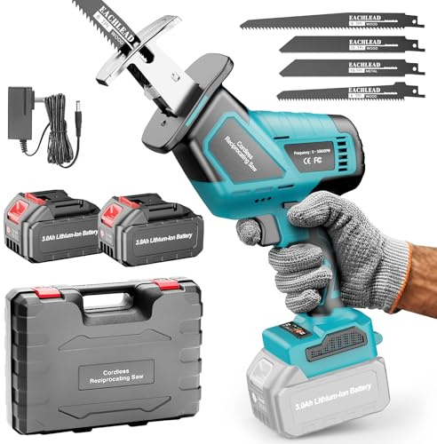 blayram Reciprocating Saw, 3000SPM Electric Saw with 4 Blades & 2 * 3.0Ah Batteries & Fast Charger for Wood Metal PVC Cutting