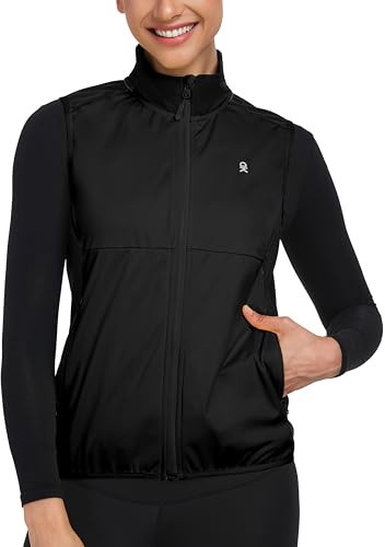 Little Donkey Andy Windproof Sleeveless Vest Jacket for Women, Water-Repellent Stretch Sports Vest for Cycling, Running (Black L)