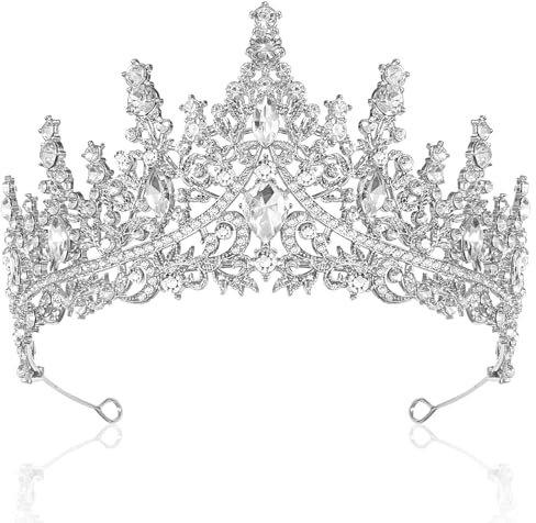 Corona de Cumpleaños para Mujeres Mujer Novia,Corona de Cristal Vintage, Barroca de Reina, Adecuada para Bodas y Fiestas (Plata)