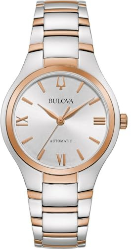 Bulova Sutton 98L313 Montre Automatique pour Femme en Or Rose et Argent avec Bracelet en Acier Inoxydable Étanchéité 3 Bar Diamètre du boîtier 34 mm