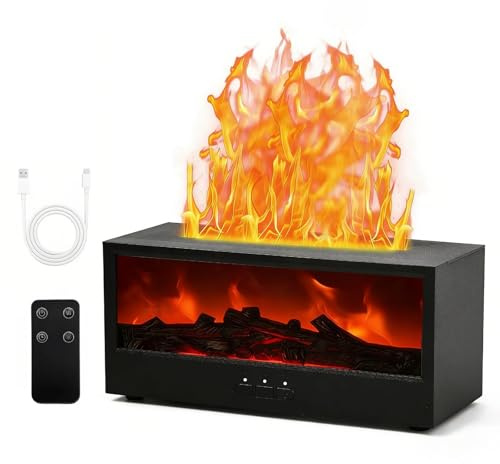 Diffuseur d’Huiles Essentielles à Flamme 3D, Cheminée Humidificateur 150ml avec Télécommande, Veilleuse LED 7 Couleurs & Minuteries, Diffuseur d'Huile Parfumée pour Chambre Maison Bureau
