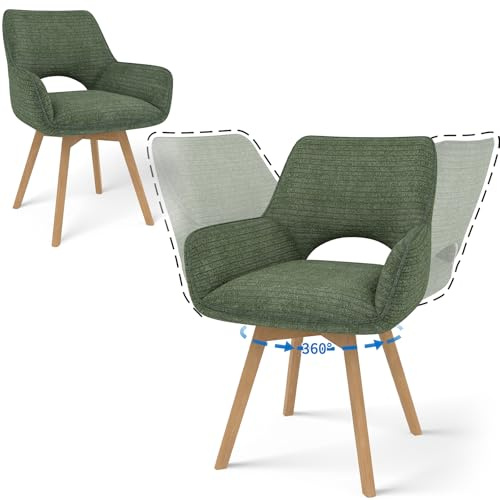 JIJIAN 2er Set 360° Drehbare Esszimmerstühle mit Armlehnen, Grün