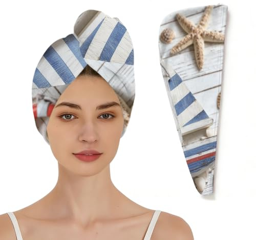 Klaizin Sailing Lifebuoy Pattern Hair Wrap for Women, Super Absorbent Microfiber Hair Towel Wrap, Anti Frizz Quick Drying Hair Turban for Curly & Long Hair