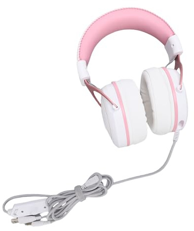 Jelquix Cat Ear Headset RGB Gaming Headset, 50 Mm Driver Noise Reduction-hörlurar, Over Ear-hörlurar med Mikrofon, Perfekt för PC, PS och Virtuellt Surroundljud (Svart Röd) (Svart (Vit rosa med