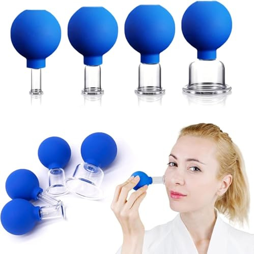 Set di coppettazione facciale in silicone, 4 pezzi, con ventosa per massaggio a coppettazione, un kit per anticellulite, antirughe e pelle senza età, per occhi, viso e corpo