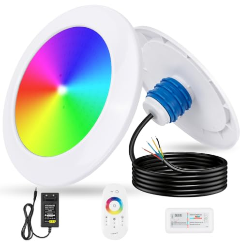 COOLWEST Proiettore Piscina LED con Filettatura 1 1/2, 25W Lampade Piscina RGB Multicolore con Telecomando, Ø180mm, 24V DC IP68 Impermeabile Luci per Piscinas Cemento SPA