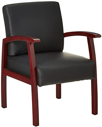 Lorell Black Leather/Wood Frame Guest Chair, Mahogany/Black