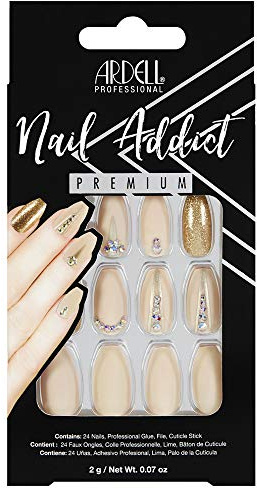 ARDELL Nail Addict – Nude Jeweled | 24 künstliche Glitzer Nägel mit Kleber & Feile für schöne Fingernägel zum Aufkleben | Press On Nails, Klebenagel Set mit langen Tips, Fake Nails
