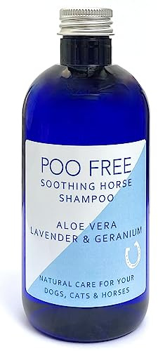 99% Naturale SHAMPOO CALMANTE per CAVALLI - con ALOE VERA, GERANIO & LAVANDA - 250ml di POO FREE. Senza Solfati, Senza Parabeni. Deterge, Calma, Lenisce. Per Pelli Sensibili. Formula Concentrata.