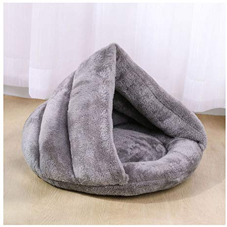 YAOTT Warm Schlafsack Matte für Kleine Hunde Katzen Kuschelhöhle Katzenzelt aus Plüsch für Katzen Waschbar Bequem Haustierbett Kissen Hundehöhle Hundekorb für Kleintiere Welpen Grau 50×60×32cm