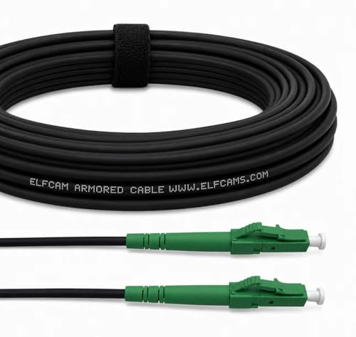 Elfcam® - Cavo Fibra Ottica con Armatura in Acciaio Corrugato LC/APC per LC/APC Simplex Monomodale, OS2 9/125µm, Nero (5M)