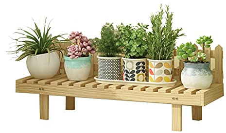 Mehrschichtiger Holzblumenständer Balkonblumentopfständer Doppelschichtiger Holzgrünpflanzenständer Sukkulentenständer (Color : Wood Color, Size : 62x25x28cm)