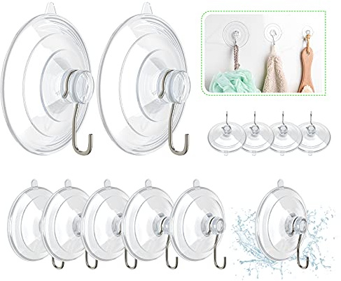 Hangerspace Saugnapf-Haken, 12 Packungen Kombi-Set, klare PVC-Saugnäpfe mit Metallhaken, abnehmbare Saugnäpfe für Küche, Bad, Dusche, Wand, Fenster, Glastür (2 groß, 6 mittel, 4 klein)