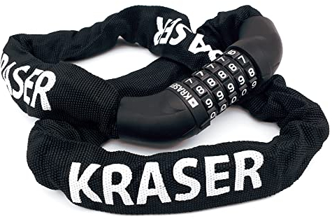 KRASER KR610 Lucchetto Bici Antifurto, Catena di Sicurezza con Codice a 5 Cifre più Sicuro, Maglie in Acciaio ø8mm più Spesse e Resistenti con Copertura in Nylon per Bicicletta Monopattino, 100cm