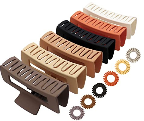 Pinzas pelo Grande, Pasador Antideslizante Kavya, Pasador de Pelo Sólido Mate, Pinzas Rectangulares de Plástico, Pinzas Para el Pelo Para Cabello Grueso Mujeres (6 Colores)-B
