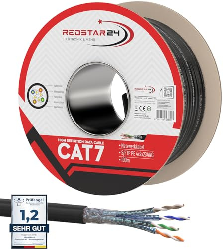 RedStar24 100m Cat7 Erdkabel Verlegekabel Outdoor Lan Kabel UV-beständig