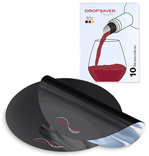 DROPSAVER® Weinausgießer Plättchen | Tropffreier Flaschenausgießer für Wein & Sekt | Wiederverwendbar aus PET-Folie | Schwarz | 10 Stück, Made in Germany