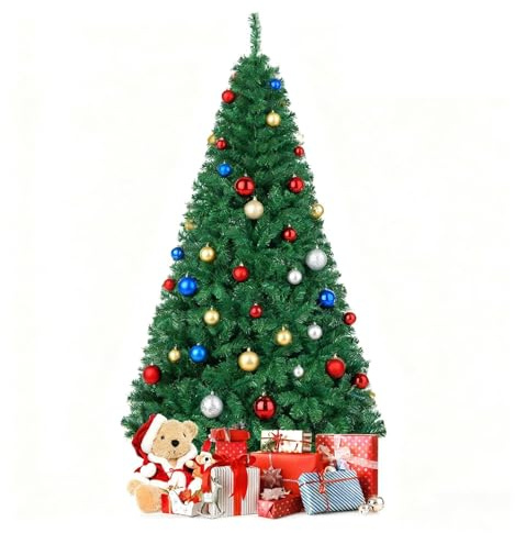 GYMAX Sapin de Noël 180cm Artificiel, Installation Facile en 3 Sections, Apparence Réaliste avec Branches Denses, Stable avec Base Métallique, pour Intérieur Extérieur Maison Magasin, Vert