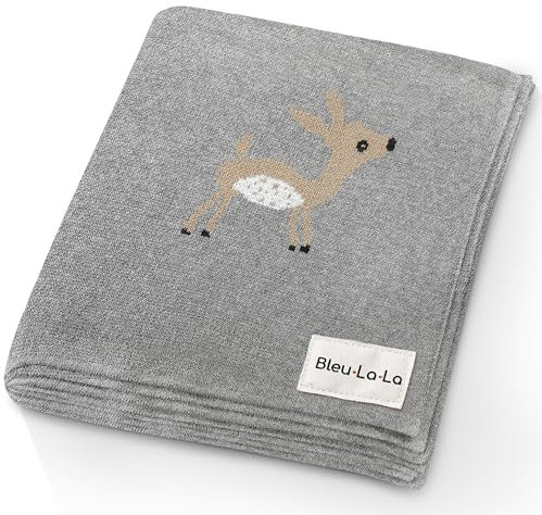 Coperta Fasciatoio a Maglia per Neonati e Bambini - 100% Cotone Morbido e Confortevole, Coperta da Ricezione per Culla e Passeggino, Regalo per Neonati e Bambini (Cervo - Grigio)