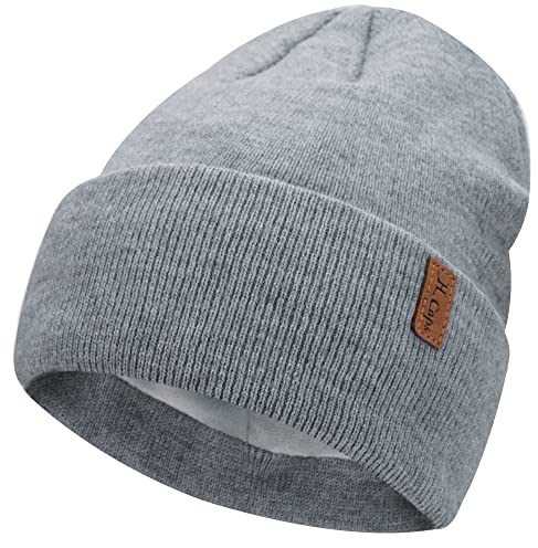 Damen Herren Winter Warm Beanie Mütze Strickmütze Slouchy Thermo Wintermütze Cuffed Skull Cap mit Fleece Gefütterte Frauen Geschenk, Dunkelgrau, Einheitsgröße