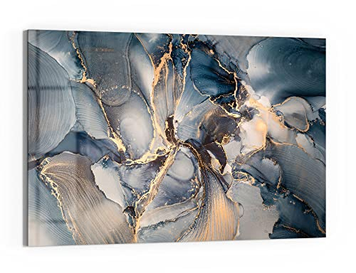 DEQORI Glas-Magnettafel | 90x60 cm groß | Motiv Marmor-Farbspiel mit Gold | Memo-Board aus Glas | Magnetboard inkl. Magnete, Stift & Tuch für Küche & Büro | Tafel magnetisch & beschreibbar