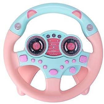 Yohencin Simulated Driving Controller Portable Simulated Steering Wheel Copilot Toy Children's Small Steering Toy Gift Funny Interactive Driving Wheel with Music. (Pink)