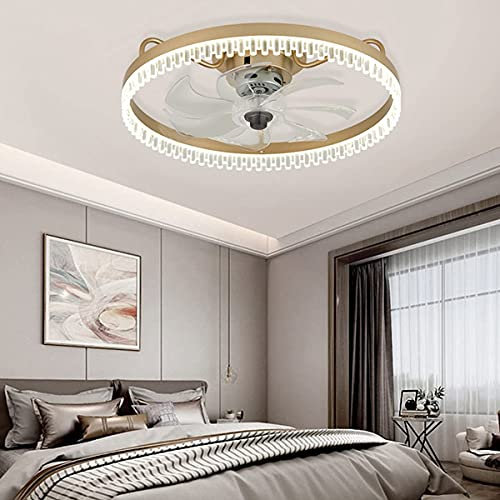 Lampada da soffitto a LED Ventilatore da soffitto Dimmerabile Telecomando Velocità del vento regolabile Sala da pranzo Camera da letto Soggiorno Ventilatore Lampadario Oro 50Cm