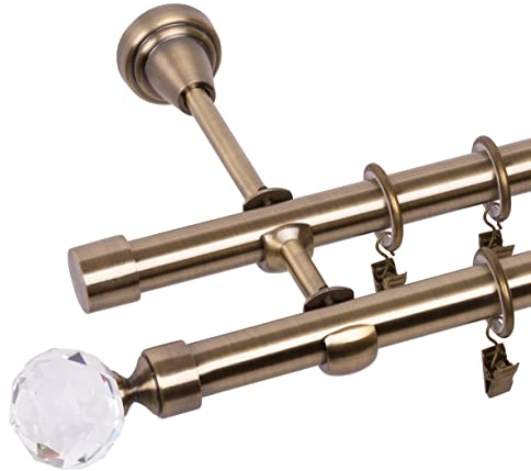 RENA Gardinenstange Vorhangstange 2-läufig - 19 mm - aus Metall - Lautlose Rollen - Komplettset - Antik Gold 180cm |BELLuna